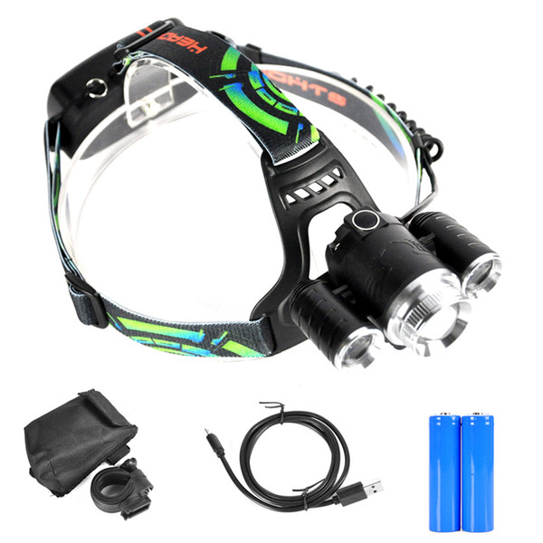 3led zoom head strong head light USB charging bike riding T6 headlight