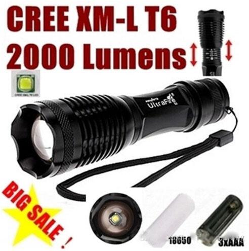 UltraFire E007 CREE XM-L T6 2000Lumens 5 Mode cree led Torch Zoom LED Flashlight Torch For 3xAAA or 1x18650 - Free shipping