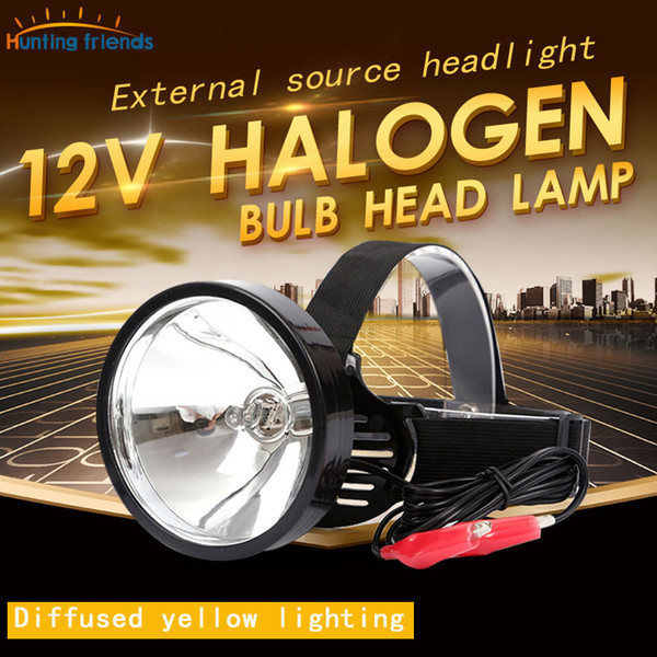 12V Headlamp External Dc Power Headlight Halogen Bulb Head Light Zoom Out Yellow Light Head Touch for Hunting Camping Fishing