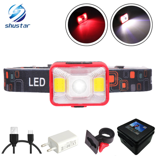 Rechargeable LED Headlamp 5 Lighting Modes Headlight Working Lamp Red light + white light For outdoor activities at night