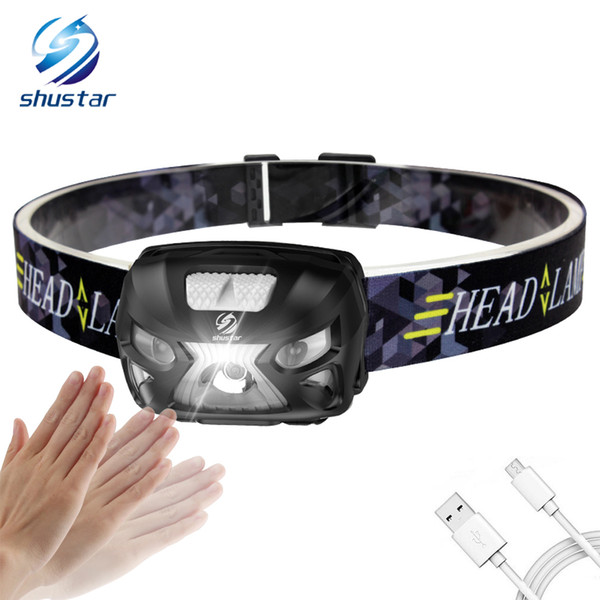 Rechargeable Body Motion Sensor LED Headlamp 3000Lumens Mini Headlight for Outdoor Camping Daily lighting with USB charging line