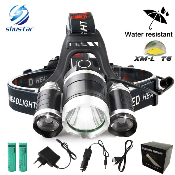 13000LM LED Head lamp Rechargeable T6+2Q5 Headlight Fishing Lamp Hunting Lantern +2x 18650 battery +Car/AC/USB Charger+Box