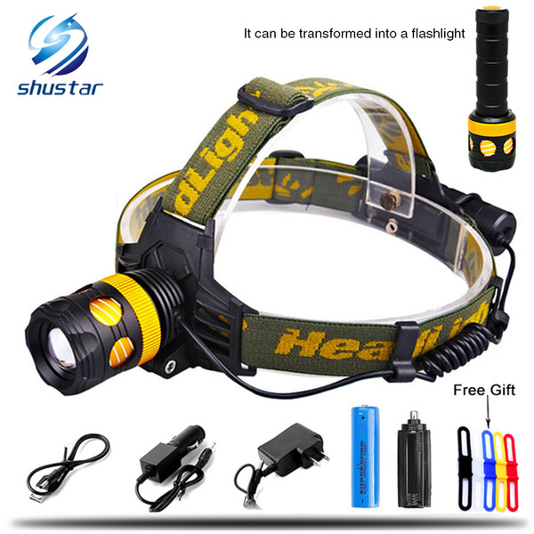 5000Lumens Detachable Headlamp becomes flashlight L2/T6 Zoomable Headlight Waterproof Head Torch Give free gift