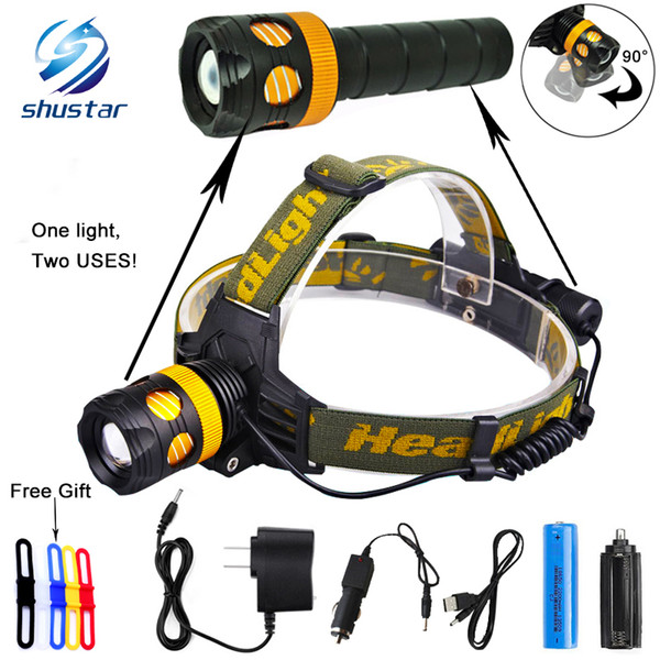 RU 5000Lumens Detachable Headlamp becomes flashlight XML-L2/T6 Zoomable Headlight Waterproof Head Torch Give free gift