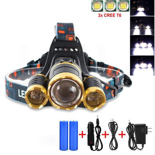 CREE 3pcs XM-L T6 led headlamp headlight 10000 lumens led head lamp camp hike emergency light fishing outdoor equipment