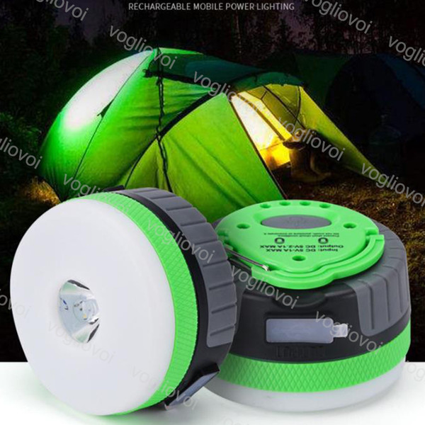 LED Outdoor Camping Lights 10LED Mini Lantern Tents Lamp Green Shell White Night Hanging lamp USB Rechargeable Lights ABS TPE DHL