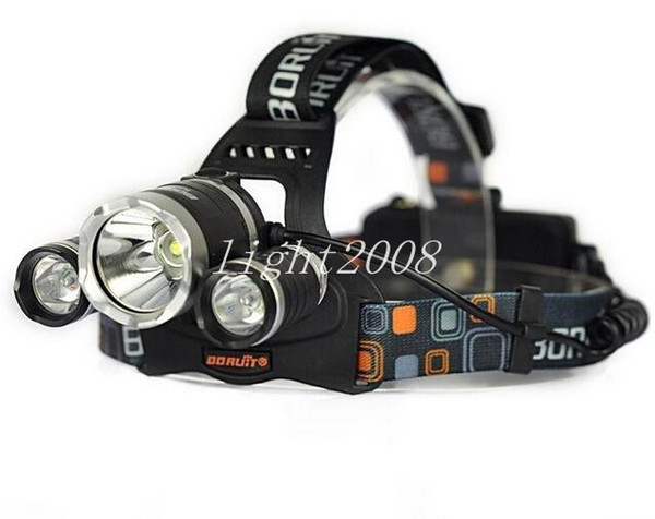 Latest lighting Boruit super bright 3 x 5000 lumens Cree XML T6 LED lamps LED headlamp light + charger+ car charger +18650 battert