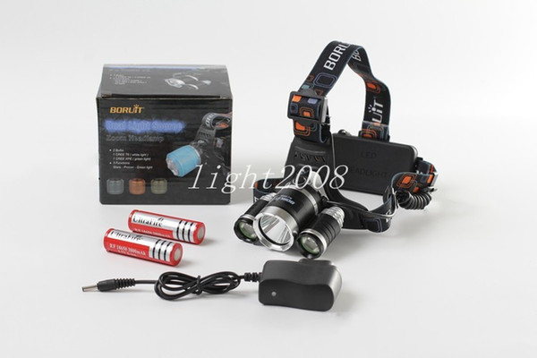 Boruit 6000LM RJ-3001 3x XM-L T6 LED USB Headlight Head Lamp Flashlight Torch Lanterna Headlamp+2*18650 Battery+Charger