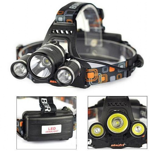 New Arrival Boruit Aluminum RJ-3000 5000Lm 3*CREE XM-L T6 LED Headlamp Headlight with Charger Rechargeable Head Lamp Lantern+2 18650 Battery