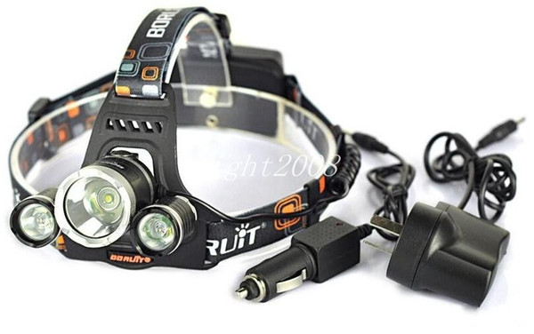 3T6 Headlamp 6000 Lumens 3 x Cree XM-L T6 Head Lamp High Power LED Headlamp Head Torch Lamp Head +charger+car charger