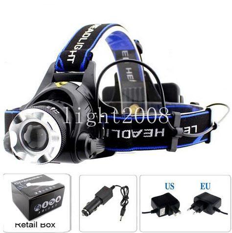 2000 Lumens CREE XM-L XML T6 LED Headlamp Headlight Flashlight Head Lamp Light + charger + Car Charger(V9 T6)