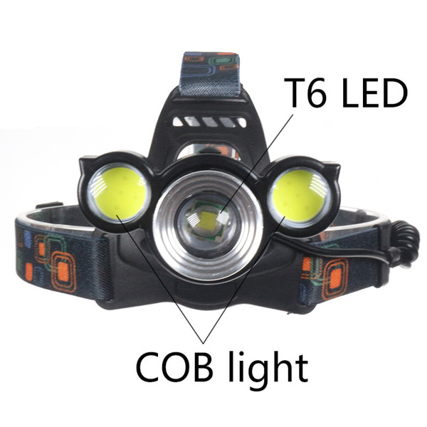 T6+COB Super Power Head Light Focusable 4 Modes Headlight LED Headlamp Zoom Head Torch Flashlight 8000LM Bike Fish Lamps