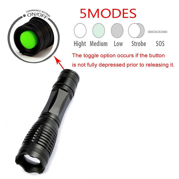 XM-L T6 2000Lm 5 Mode Rechargeable LED CREE Flashlight Aluminum Zoomable Torch for Riding Camping Hunting