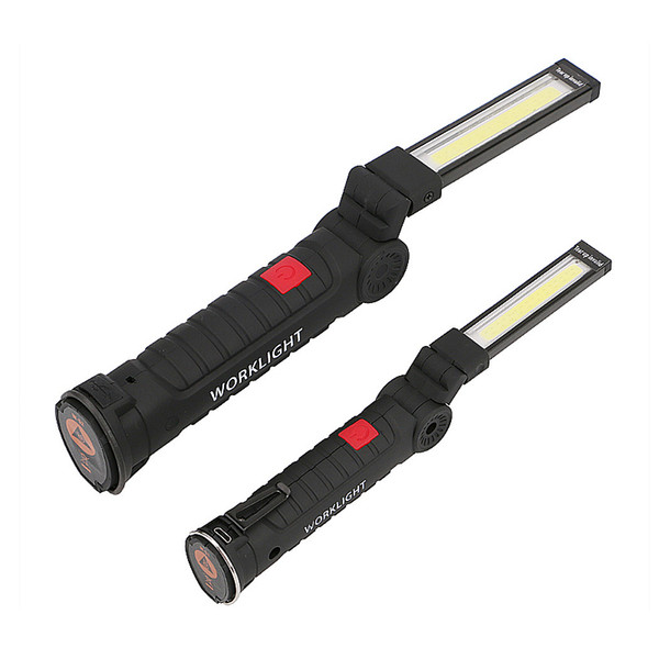 Foldable COB LED Work Inspection Light 3 modes USB Rechargeable Flashlight Magnetic HOOK Hanging torch lamp Built in Battery