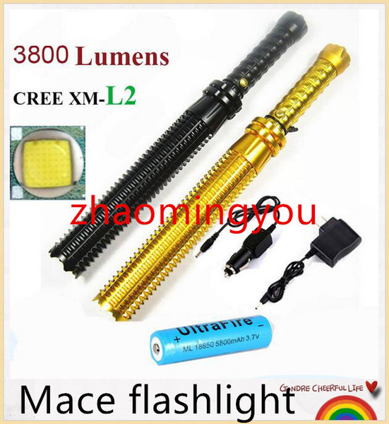 Upgrade Baseball bat led flashlight cree XM-L2 3800 Lumens 5 mode zoomable Aluminum mace rechargeable led flashlights torch