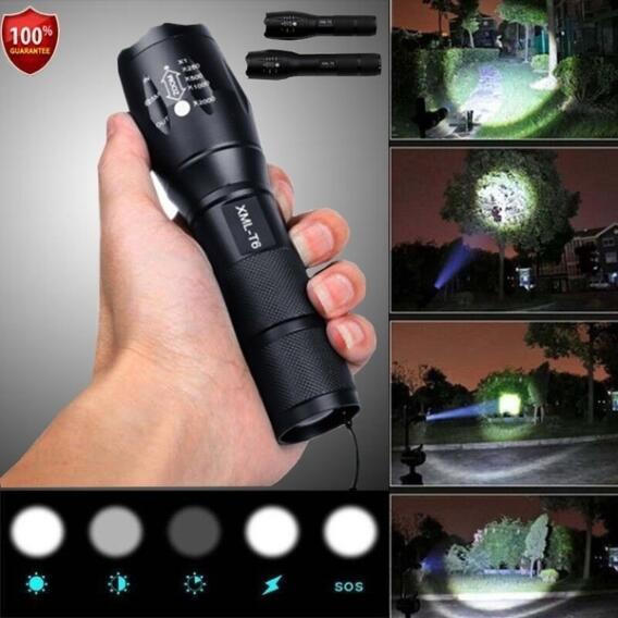 Police LED Flashlight Tactical 50000LM XML-T6 Zoomable Torch Lamp 5 Modes