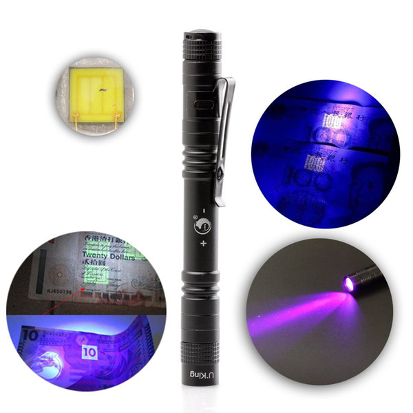 U`King Portable 395nm UV Mini LED Flashlight for Counterfeit Money Distinguishing Torch Light Mini Pen Flashlight Torch Lamp Free Shipping