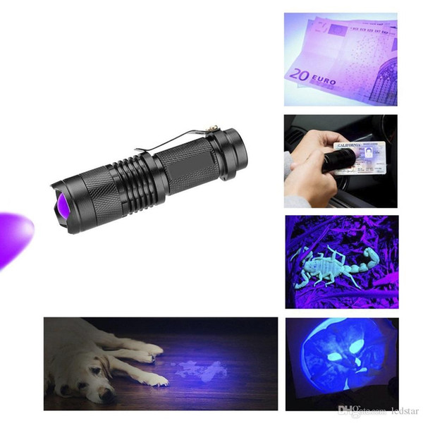 3-Mode Q5 UV LED Flashlight 395 Lumens Zoomable Focus Torch Invisible Blacklight Ink Marker LED UV Flashlight