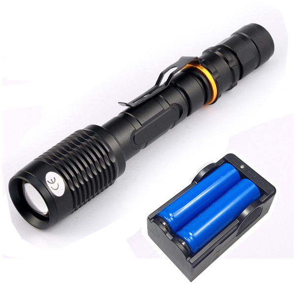 Super Bright NEW Waterproof 6000lumen CREE XML T6 LED Flashlight Torch Tactical 5 Mode Zoomable Flashlight Use 2x18650