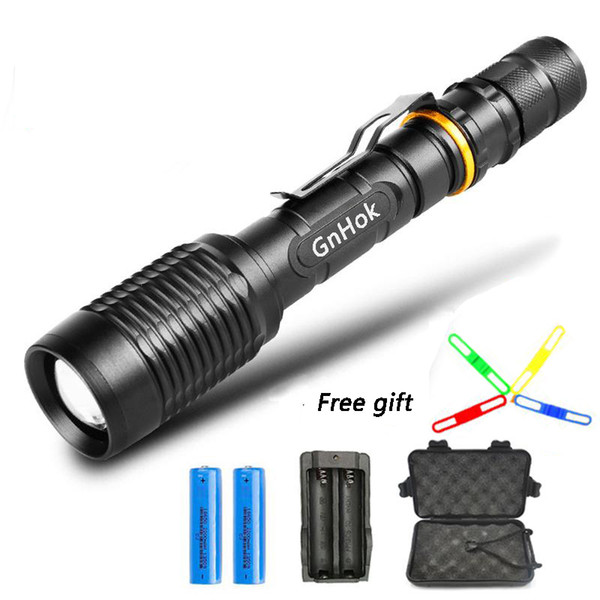 CREE XML T6/L2 LED Flashlights Torch 8000Lumens zoomable led torch For 2x18650 batteries aluminum+charger+Gift box+Free gift