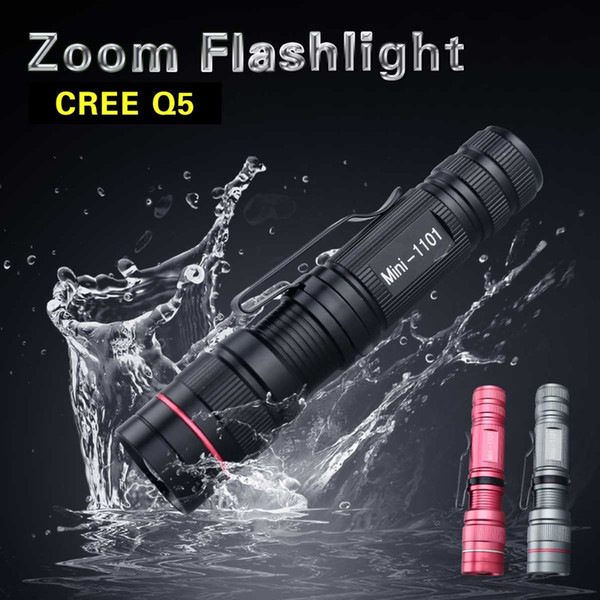 CREE Q5 Led Flashlight Torch 3 Modes Zoomable Adjustable Waterproof Mini Led Lamp Flashlight 3 Colors For Camping Cycling