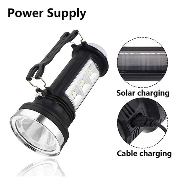 LED Solar Power Rechargeable Flashlight Portable LED Spotlights Light Searchlight Outdoor Camping Hanging Lantern Lamp