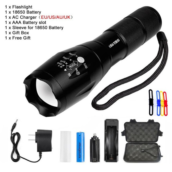 Big Promotion Ultra Bright CREE XM-L T6/L2 LED Flashlight 5 Modes 4000 and 8000 Lumens Zoomable LED Torch 18650 Battery + Charger