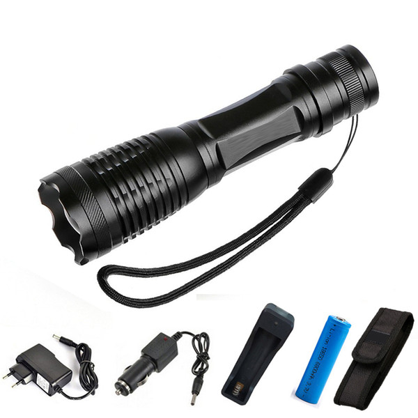 High quality Super Bright CREE XML T6 LED Flashlight 5 Modes 8000 Lumens Zoomable LED Torch 18650 Battery+Charger+FREE HOLSTER