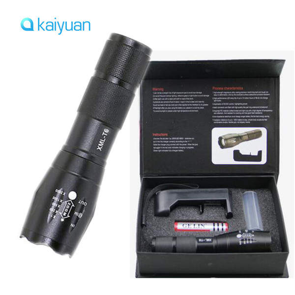 LED Flashlight Ultrafire 2000 Lumens Zoom Adjustable CREE XM-L T6 LED 18650 Flashlight/Torch & 1x18650 Battery + Charger & Gift Boxes