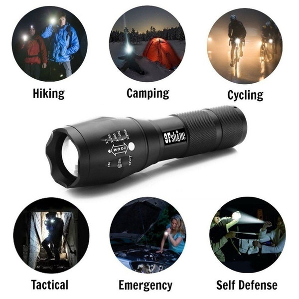 Super Bright 10000 Lumen LED Tactical Flashlight XML T6 LED Flashlights Portable Outdoor Water Resistant Torch Light Zoomable Flashlight wit