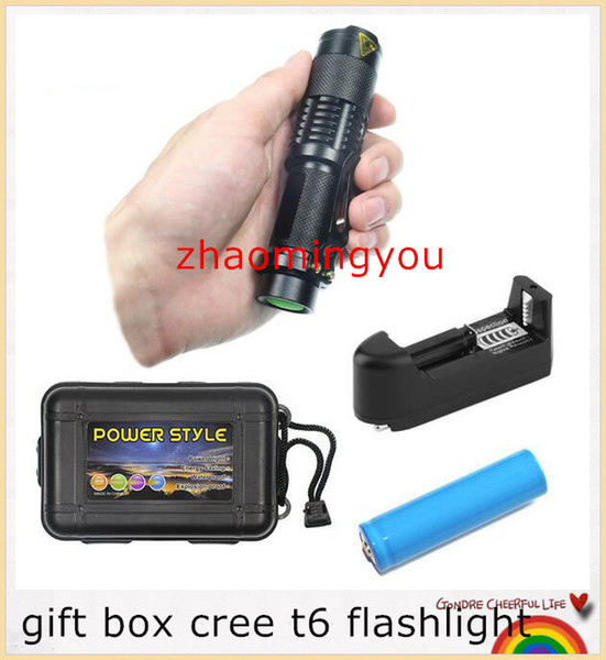 1 set gift box cree t6 flashlight led mini penlight waterproof portable torch bike bicycle linterna+18650 battery charger