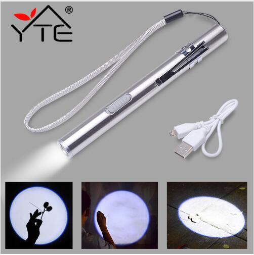 YTE USB Rechargeable portable led lanterns LED Flashlight High-quality Powerful Mini LEDs Torch XML Design Pen Hanging With Metal Clip