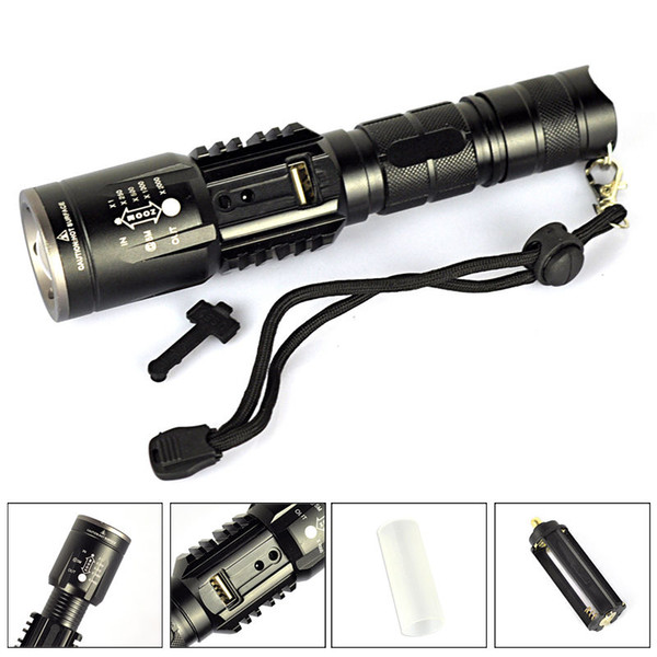 2500LM XM-L T6 USB Rechargeable Zoomable LED Flashlight Lamp Torch 5-Modes Light