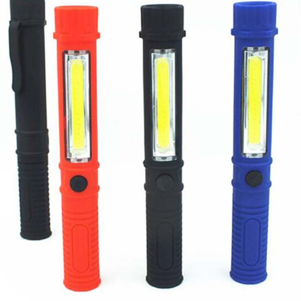 Black/Blue/Red COB Led Portable Plastic Light LED Flashlight Torch Lamps With Magnetic Clip Inspection Working Light Camping Outdoor Light