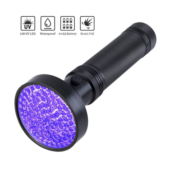 Free Shipping UV Flashlight Blacklight, 100 LEDs 395nm Black light Flashlights Ultraviolet Detector for Pet Urine and Stains Detector