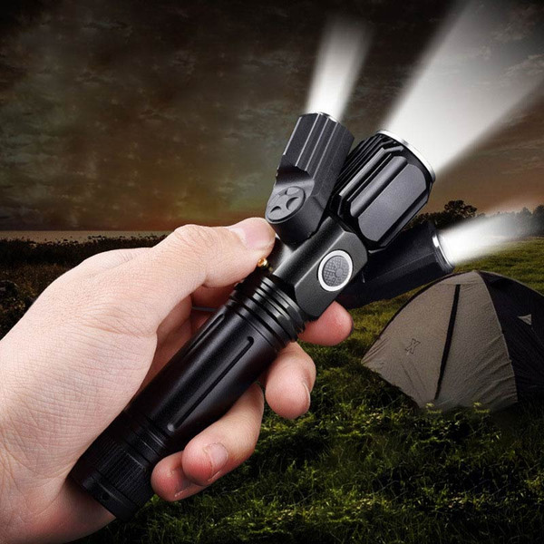 BRELONG Portable multi-function flashlight dimmable aluminum three-head adjustable wide angle suitable for hiking trekking hunting black