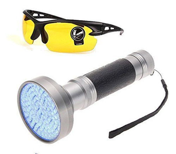 100LED 395-400nm UV Blacklight Scorpion Super Bright Detection Flashlight Torch Portable Violet Light with Protection Goggle Glasses