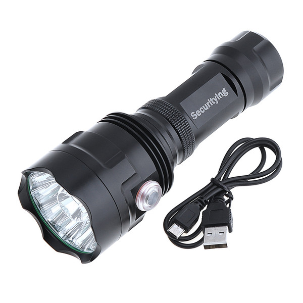 SecurityIng Super Bright 12x XM-L T6 LED 5000Lumens Waterproof Flashlight Torch with 6 Modes Light Support USB Charging LEF_S0Z