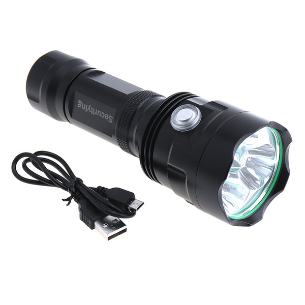 SecurityIng Super Bright 3x XM-L T6 LED 2400Lumens Waterproof Flashlight Torch with 6 Modes Light USB Charging for Household LEF_S0X