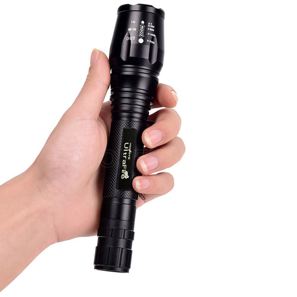 5000 lumen led flashlight cree xml t6 5 mode zoomable torch flashlight with clamp powered by 2 x 18650 battery