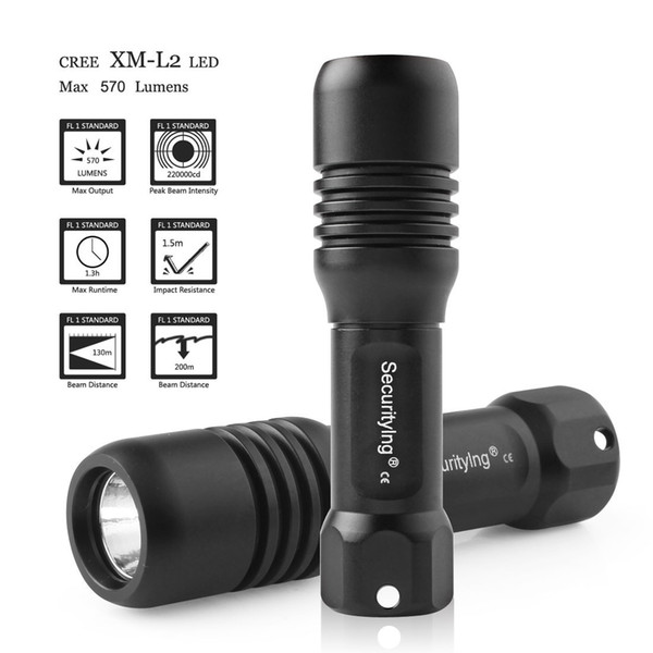 SecurityIng Scuba Diving Photography Video Flashlight 570Lm 150M XM-L2(U4) LED Underwater Torch with 360 Degrees Rotation Bracket LEF_S0C