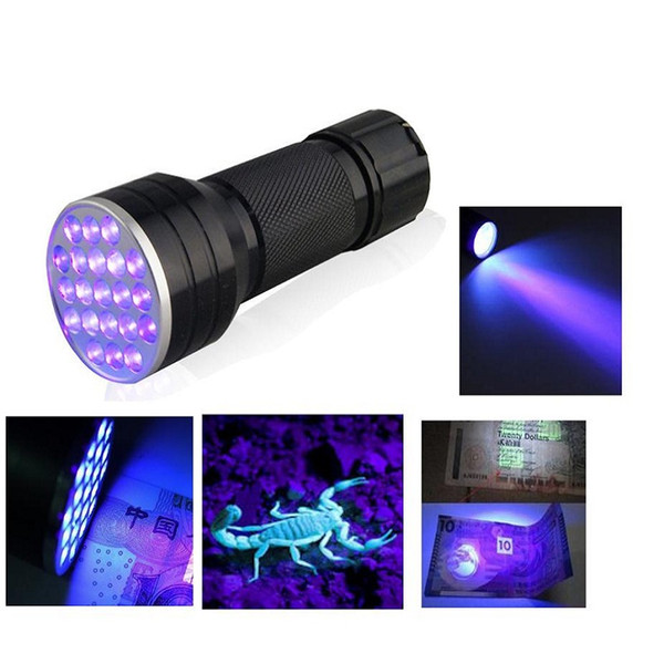 Aluminium Invisible Blacklight Detection Ink Marker 21 LED UV Ultra Violet Mini Portable Multi-function Flashlight Torch Light LEF_605