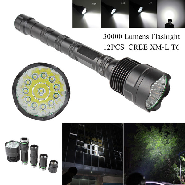 30000Lumen CREE XM-L LED 12x T6 Super Flashlight Torch Lamp Light with 5 switch Mode for Outdoor / Camping / Hiking LEF_00X