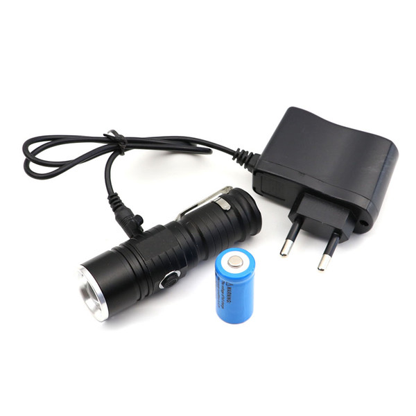 Mini CREE Q5 Portable 16340 Flashlight Torch rechargeable zoom Focusable Zoomable lamp LED penlight with battery and charger