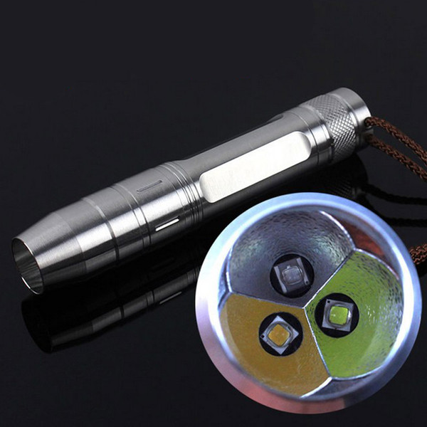 Stainless Steel Mini XPE R5 LED Flashlight Torch 395nm UV Cool white warm white Light 18650 LED Flash Light Jade test