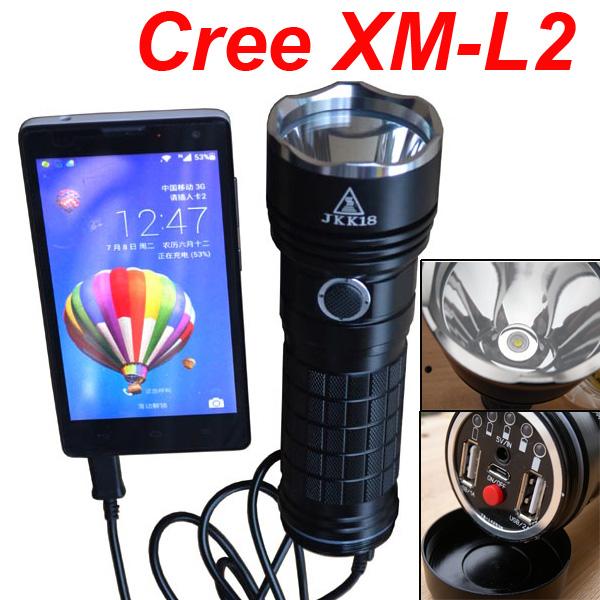 Waterproof Aluminum Alloy Cree XM-L2 U2 LED 5 Modes Dual USB Flashlight 18650 DIY Mobile power bank box Charger