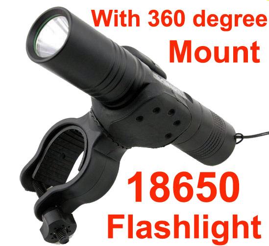 Outdoor bike bicycle light 18650 flashlight torch Cree XP-E LED Flashlight 5 modes torch With 360 degree rotating mount