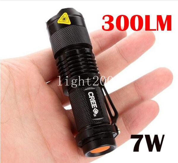 Flash Light 7W 300LM CREE Q5 LED Camping Flashlight Torch Adjustable Focus Zoom waterproof flashlights Lamp