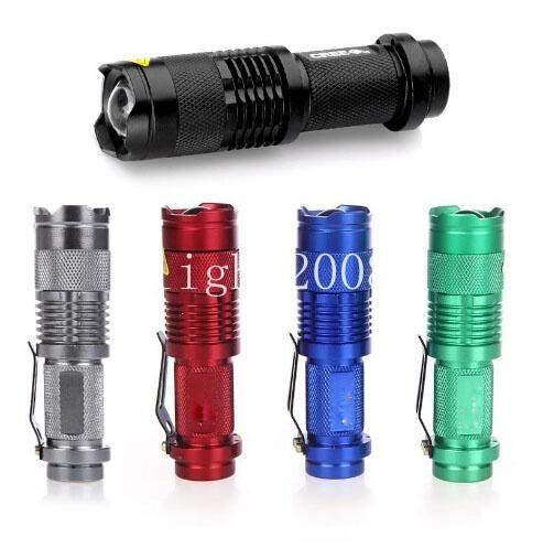 5 Colors Flash Light 7W 300LM CREE Q5 LED Camping Flashlight Torch Adjustable Focus Zoom waterproof flashlights Lamp