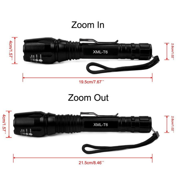 Tactical CREE T6 LED E3 Flashlights 2000Lumens 5 Modes Torch Adjustable Focus Zoom 18650 Batteries Flashlight Torch Lamp Light +Charger